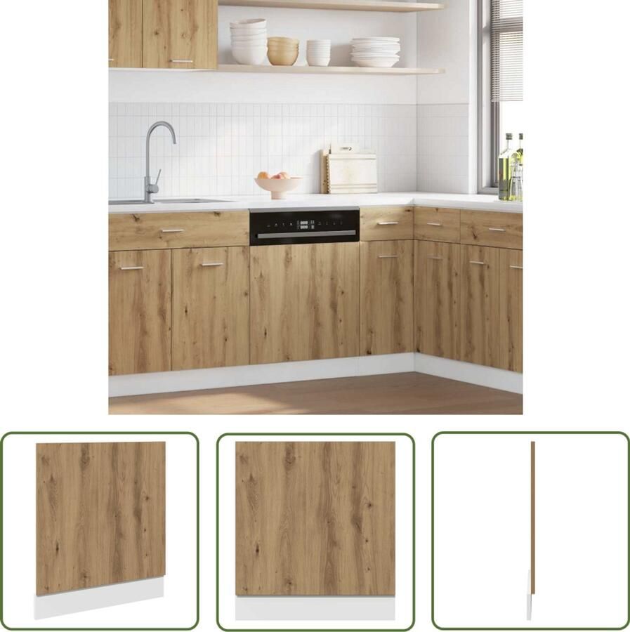 The Living Store Vaatwasserpaneel 60x1 5x67 cm bewerkt hout artisanaal eiken Vaatwasserfront Keukeninrichting Houten Front Keukendeur Bescherming Vaatwasser