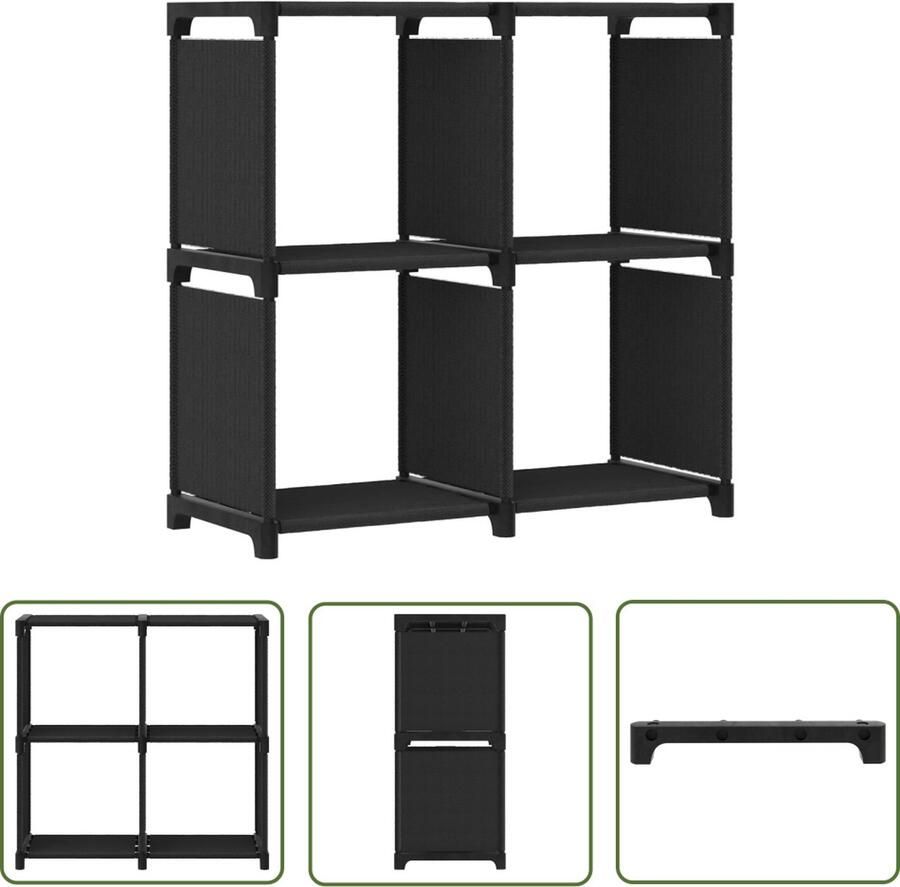 The Living Store Vakkenkast 69 x 30 x 72.5 cm Zwart Polyester en Staal 4 Open Vakken Vakkenkast Opbergkast Stofkast Zwarte Kast Designkast - Foto 2