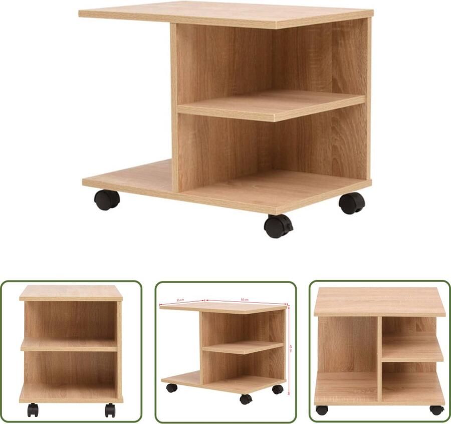 The Living Store Verrijdbare Plankenkast Eiken 50x35x42 cm Met opbergvakken en wieltjes Plankenschrank Rollageschrank Opslagkast Meubilair Eiken Kleur - Foto 2