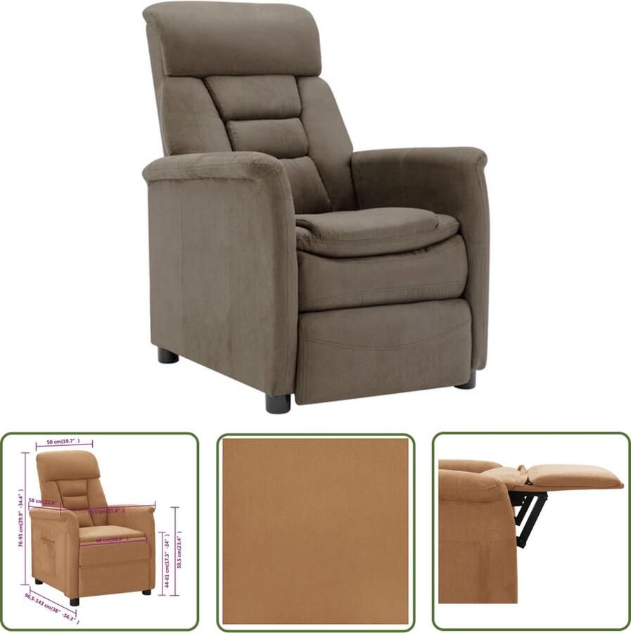 The Living Store Verstelbare Armstoel Kunstsuède 73 x 93 x 104 cm Taupe - Foto 2