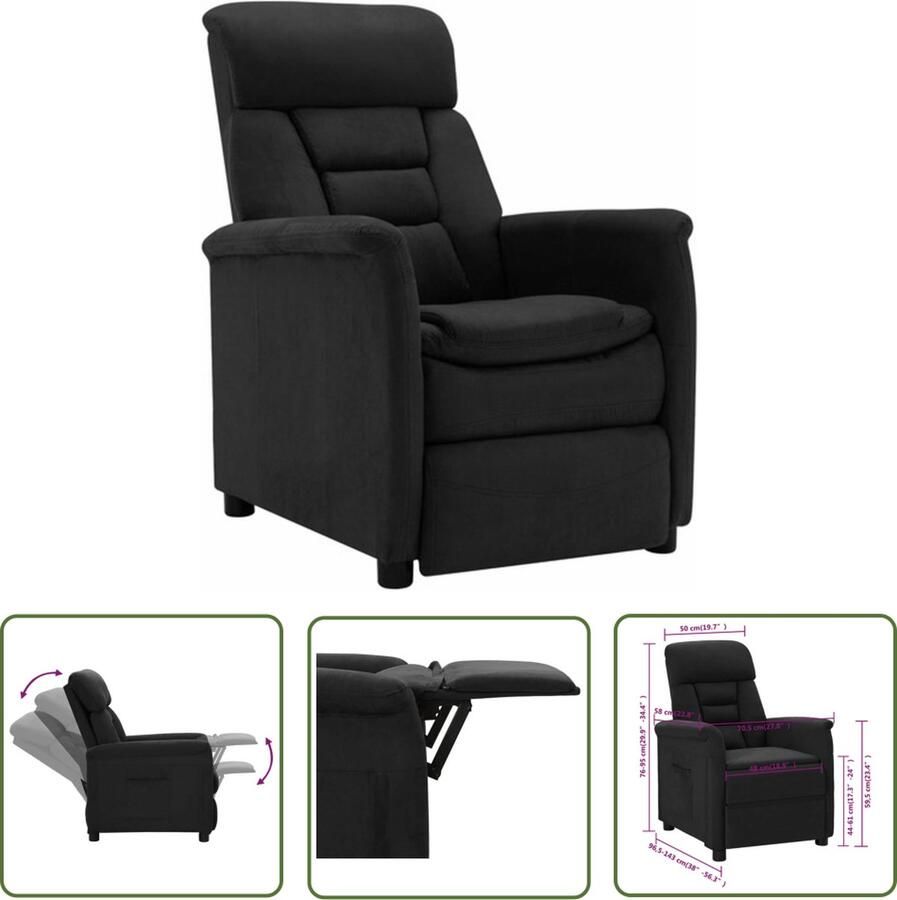 The Living Store verstelbare armstoel zwart kunstsuède 73 x 93 x 104 cm - Foto 2