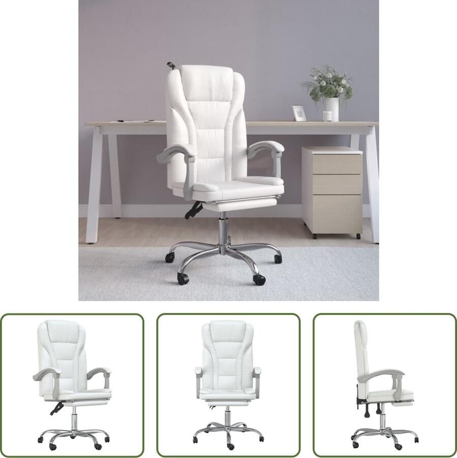 The Living Store Verstelbare Bureaustoel 63x56 cm Duurzaam Kunstleer Verstelbare Rugleuning en Voetensteun Wit Kantoorstoel Bureaustoel Comfortabele Stoel Verstelbare Stoel Witte Stoel - Foto 2