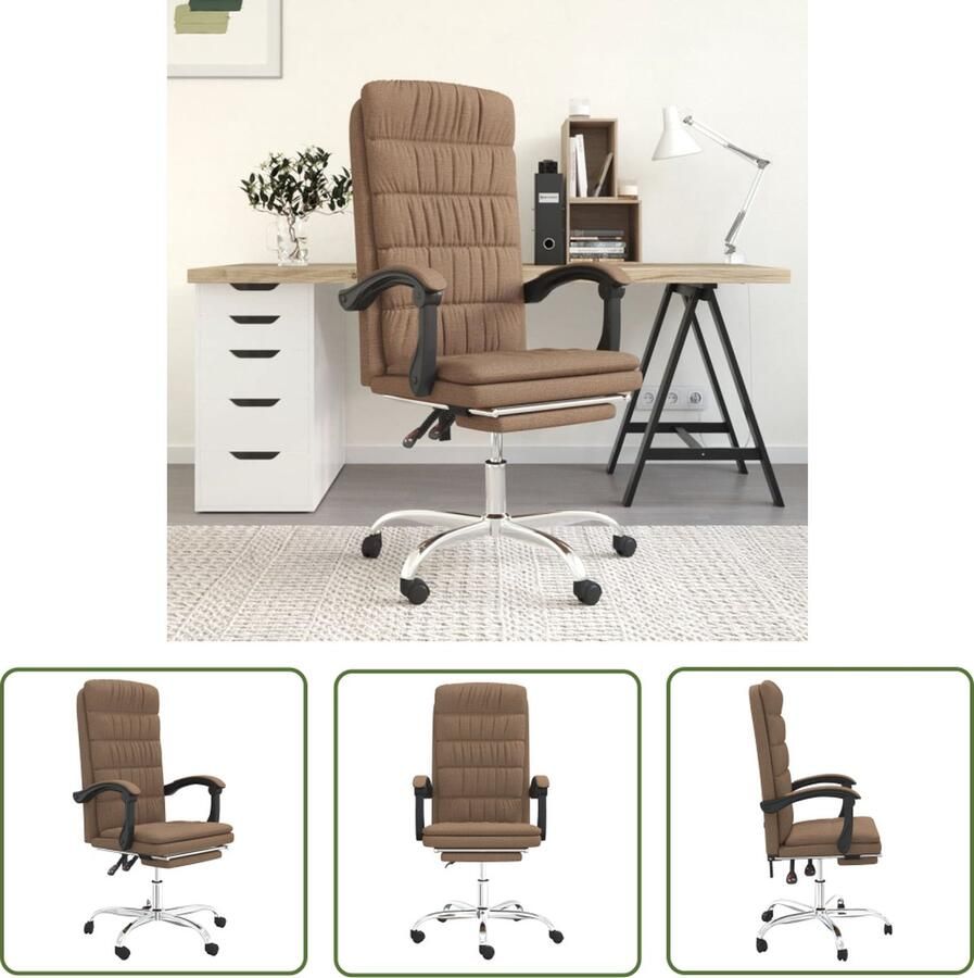 The Living Store Verstelbare Bureaustoel Bruin 63x56 cm Ademende stof Verstelbare rugleuning en voetensteun 360 graden draaibaar - Foto 4