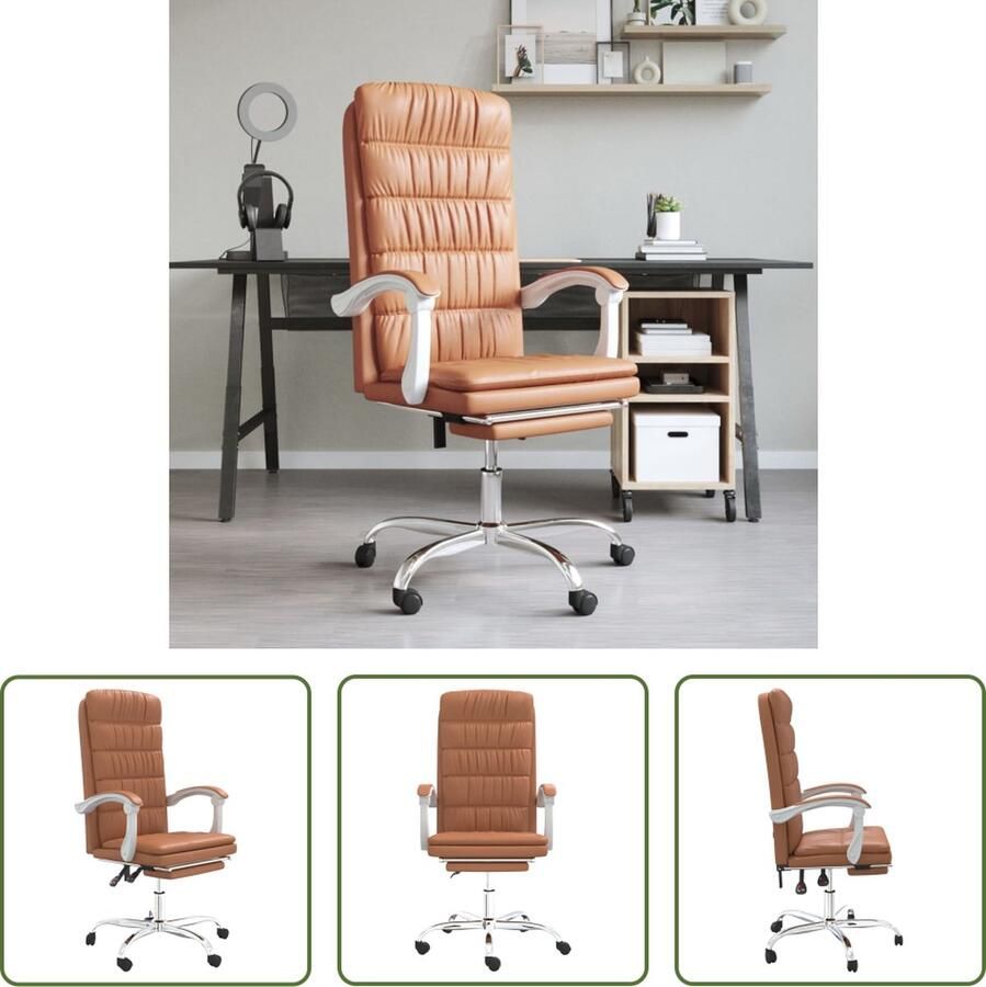 The Living Store Verstelbare Bureaustoel Bruin Kunstleer 63 x 56 x (112.5 122) cm Verstelbare Rugleuning en Voetensteun - Foto 2