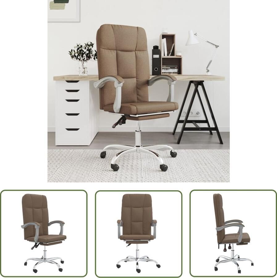 The Living Store Verstelbare Bureaustoel Bruin Stof 63x59 cm Verstelbare rugleuning en voetensteun Handig 360 graden draaibaar Stevig metaal en multiplex frame - Foto 2