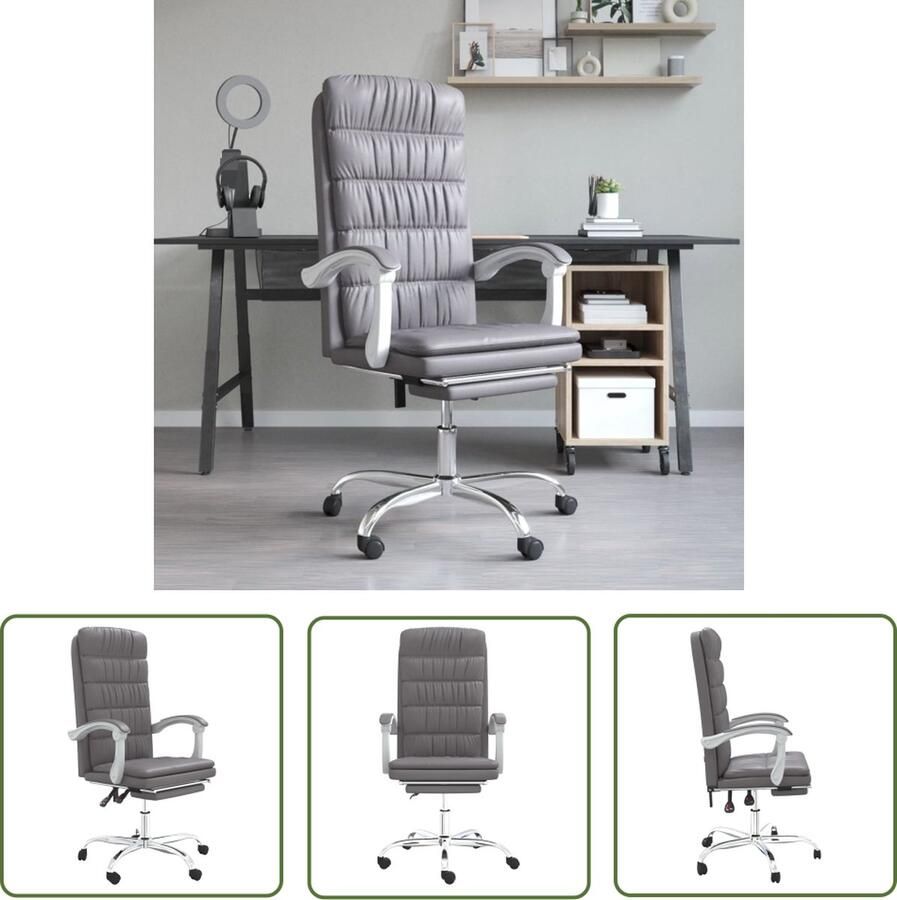 The Living Store Verstelbare bureaustoel Grijs 63 x 56 cm Duurzaam kunstleer - Foto 2