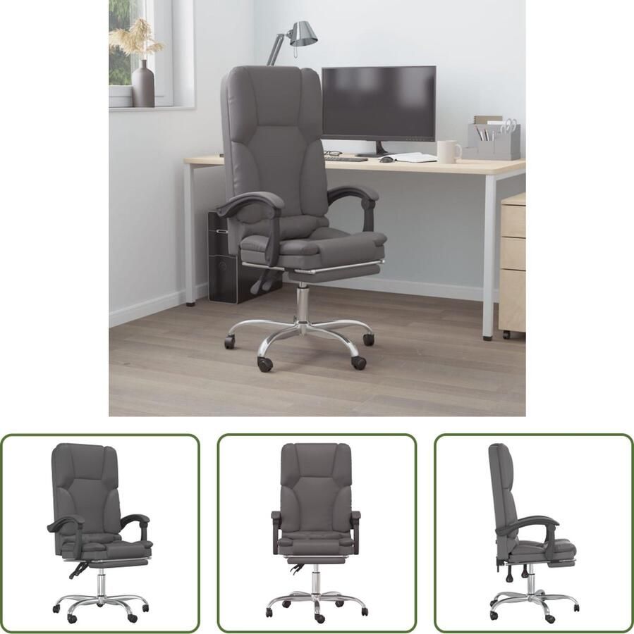 The Living Store Verstelbare Bureaustoel Grijs Massagefunctie 63x56x(110.5-120) cm - Foto 2