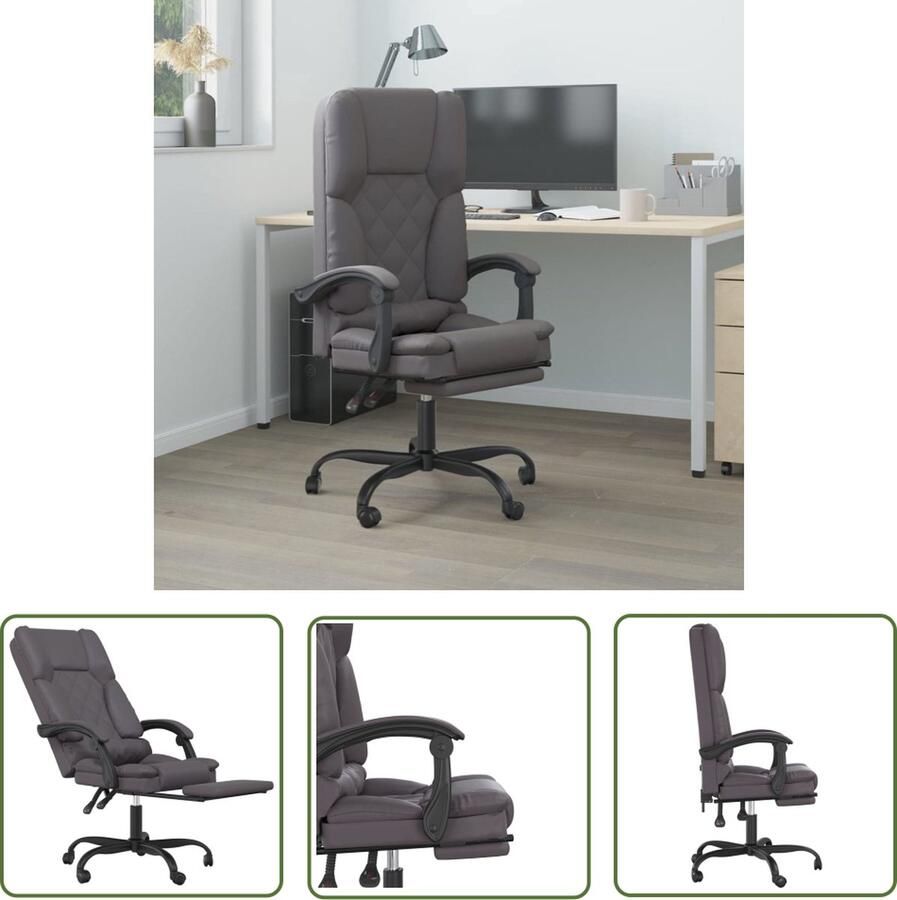 The Living Store Verstelbare Bureaustoel Grijs Massagefunctie 63x56x(110.5-120) cm Metaal Multiplex Kantoorsstoel Bureaustoel Ergonomische Stoel Massage Functie Verstelbaar - Foto 2