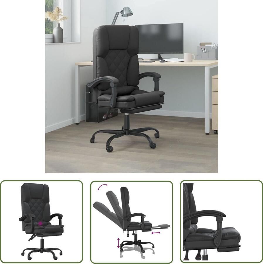 The Living Store Verstelbare bureaustoel Kunstleer Massagefunctie Zwart 63x56x(110.5-120)cm Kantoorstoel Bureaustoel Ergonomische Stoel Massage Functie Kunstleer - Foto 2