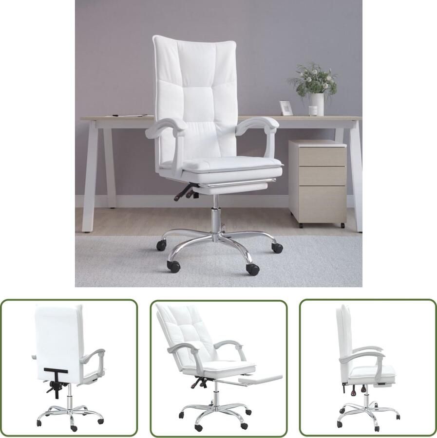 The Living Store Verstelbare Bureaustoel Kunstleer Wit 63x56x(112.5-122) cm Verstelbare Rugleuning en Voetensteun Kantoorstoel Bureaustoel Witte Kantoorstoel Ergonomische Bureaustoel Verstelbare Bureaustoel - Foto 2