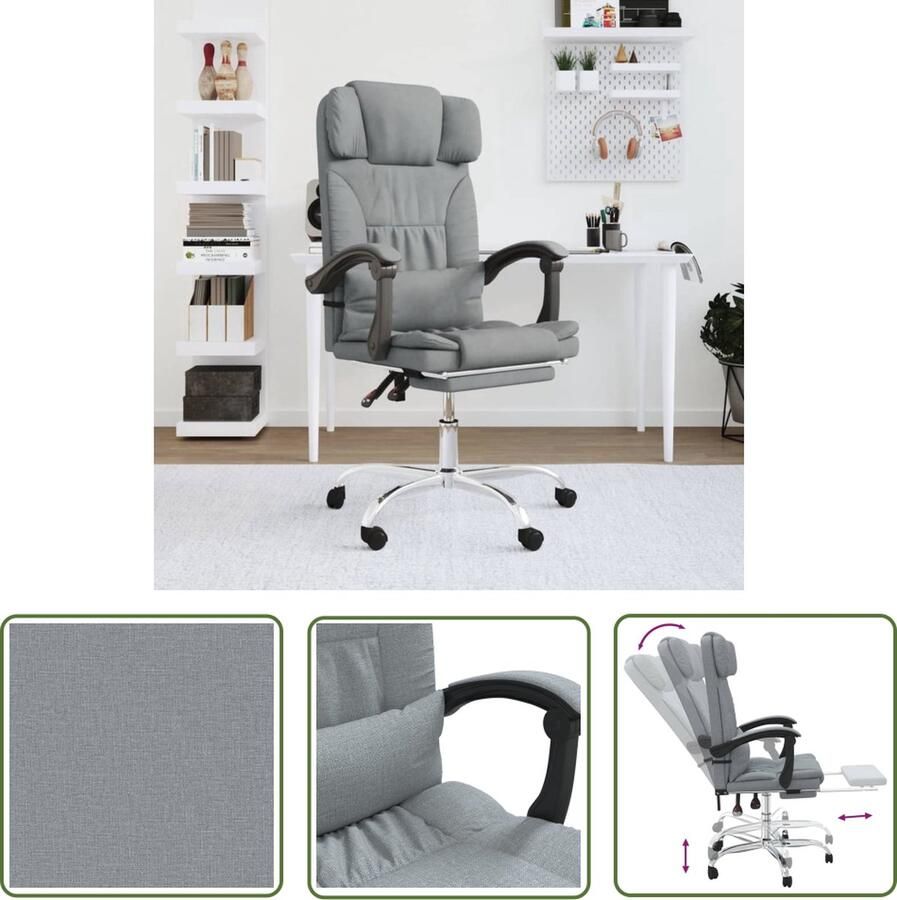 The Living Store Kantoorstoel massage verstelbaar stof lichtgrijs Kantoorstoel Bureaustoel Massage Functie Ergonomische Stoel Comfortabele Stoel - Foto 2