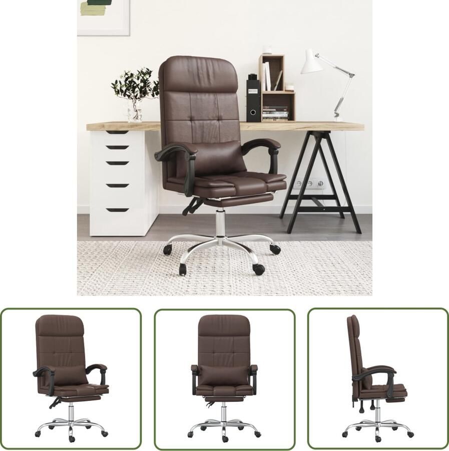 The Living Store Verstelbare Bureaustoel Massagefunctie Bruin Kunstleer 63 x 56 x (112.5 122) cm The Living - Foto 2