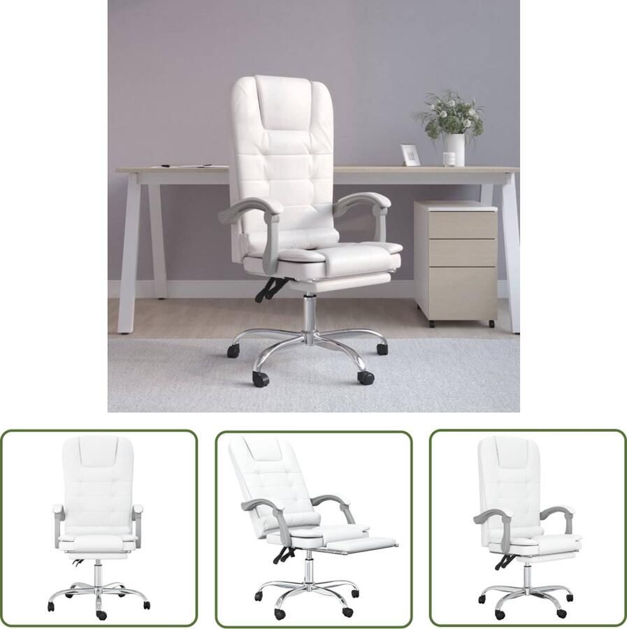 The Living Store Verstelbare Bureaustoel Massagefunctie Duurzaam Kunstleer Wit 63x56x(112.5-122)cm Kantoorstoel Bureaustoel Massage Functie Witte Stoel Kunstleder - Foto 2
