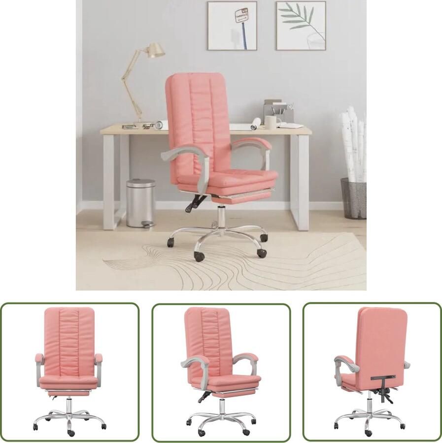 The Living Store Verstelbare Bureaustoel Roze Kunstleer 63x56x(110.5-120) cm Stabiel frame Kantoorstoel Bureaustoel Verstelbare Stoel Rozer Gekleurde Stoel Kunstleder Stoel