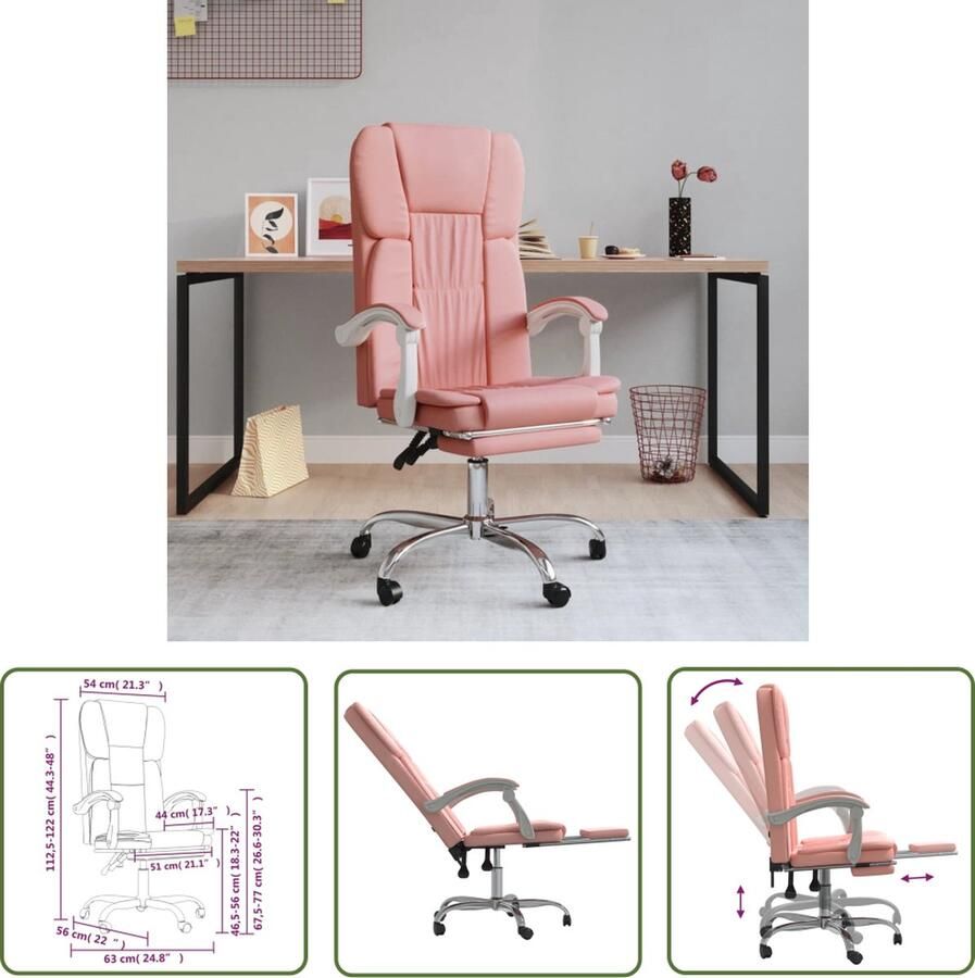 The Living Store Verstelbare Bureaustoel Roze Kunstleer 63x56x(112.5-122)cm Stabiel Frame - Foto 2