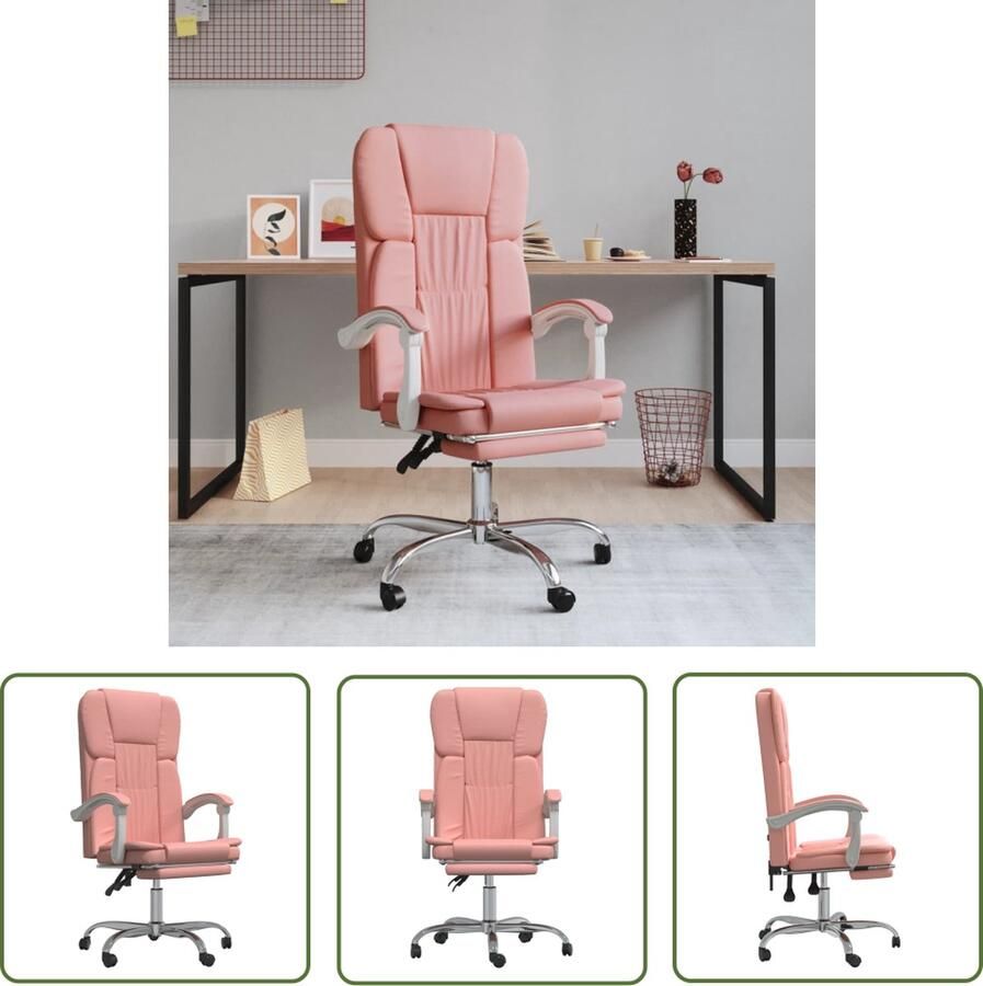 The Living Store Verstelbare Bureaustoel Roze Kunstleer 63x56x(112.5-122)cm Stabiel Frame - Foto 3
