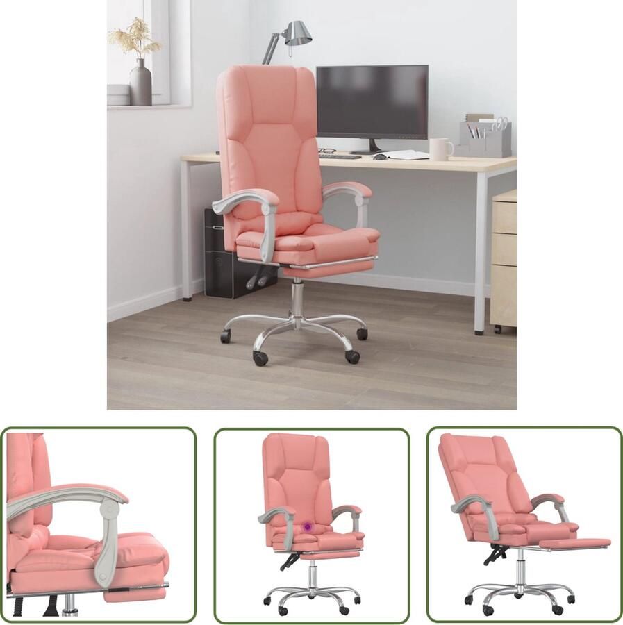 The Living Store Verstelbare Bureaustoel Roze Kunstleer Massagefunctie Verstelbare Rugleuning en Voetensteun Handig Ontwerp Stevig en Stabiel Frame Bureaustoel Massage Functie Pink Kunstleder Ergonomisch - Foto 2