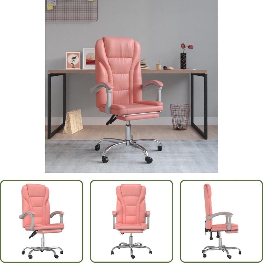 The Living Store Verstelbare Bureaustoel Roze Kunstleer Minimalistisch ontwerp Duurzaam materiaal Verstelbare rugleuning en voetensteun Handig draaibaar ontwerp Stevig en stabiel frame Inclusief montagehandleiding - Foto 2