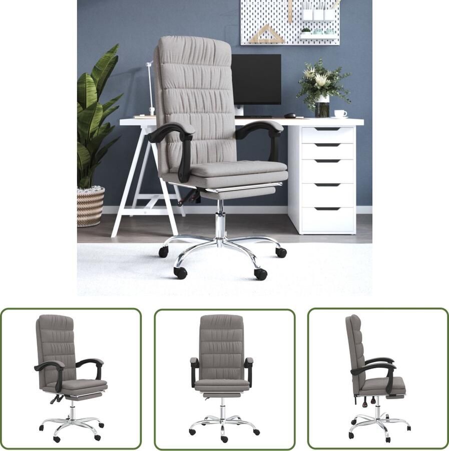 The Living Store Verstelbare bureaustoel Taupe Stof metaal en multiplex 63x56x(112.5-122)cm Duurzaam materiaal Verstelbare rugleuning en voetensteun Handig ontwerp Stevig en stabiel frame Inclusief montagehandleiding - Foto 4