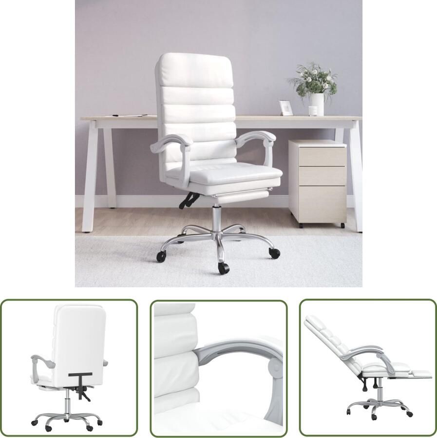 The Living Store Verstelbare Bureaustoel Wit Massagefunctie Duurzaam kunstleer Verstelbare rugleuning en voetensteun Handig ontwerp Stevig en stabiel frame Afmetingen- 63 x 56 x (110.5-120) cm - Foto 2
