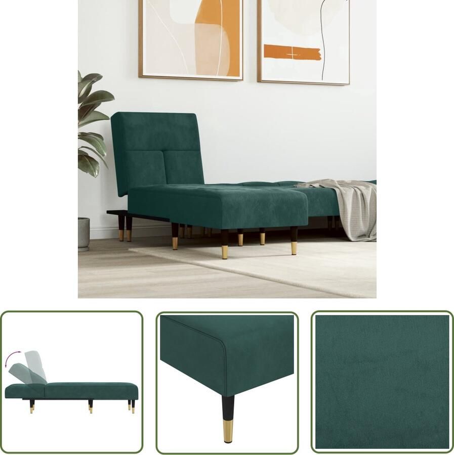 The Living Store Chaise longue fluweel donkergroen Verstelbare Chaise Lounge Loungestoel Fluweel Stoffen Meubels Donkere Kleuren Meubilair Relaxfauteuil - Foto 2