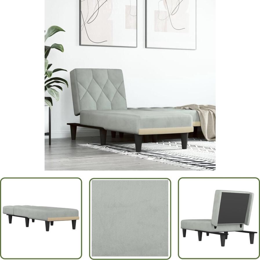 The Living Store Verstelbare Chaise Longue Fluweel Lichtgrijs 55x140x70cm Verstelbare Chaise Lounge Loungestoel Relaxfauteuil Fluweel Stoffen Meubels Grijze Fauteuil - Foto 2