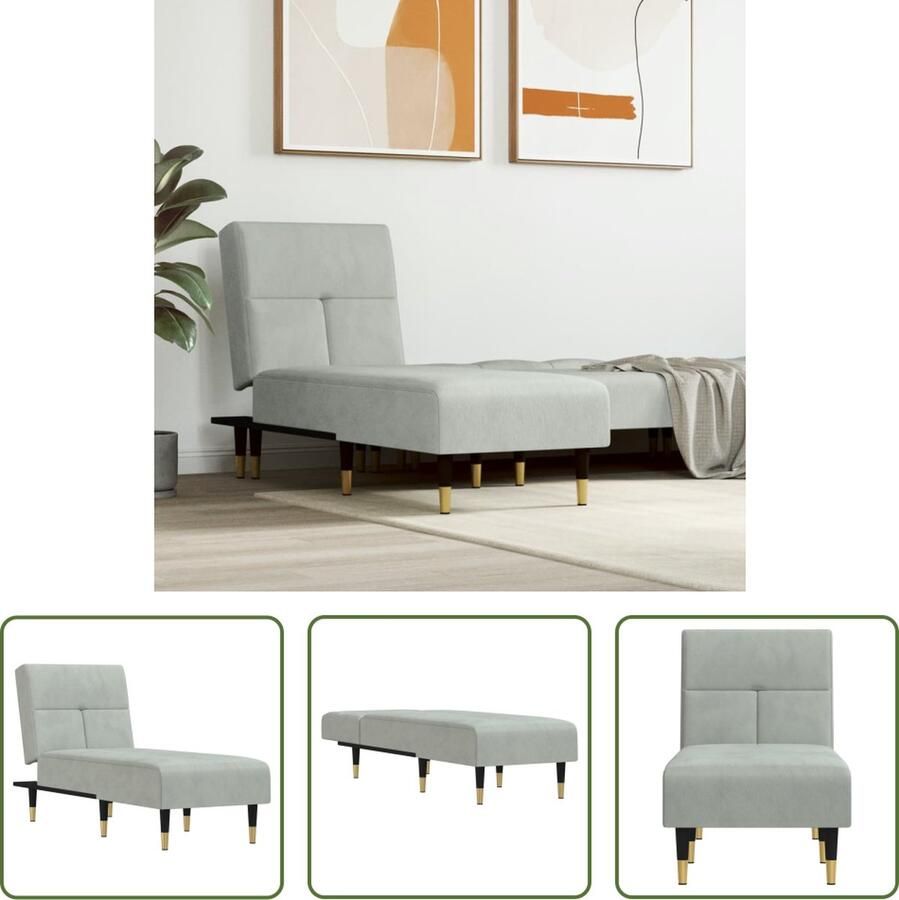 The Living Store Verstelbare Chaise Longue Fluweel Lichtgrijs 55x140x70cm Multifunctioneel Verstelbare Chaise Lounge Fluweel Chaise Lounge Relaxfauteuil Loungestoel Leesstoeltje - Foto 2