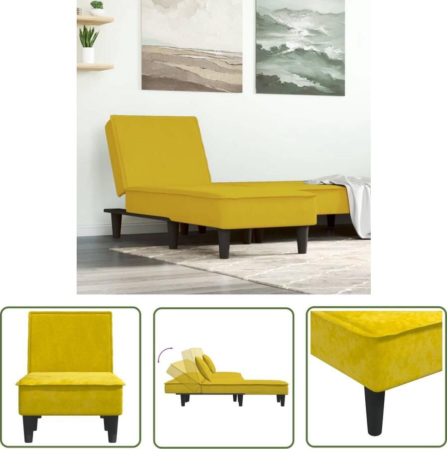 The Living Store Verstelbare Chaise Longue Geel Fluwelen bekleding Multiplex frame 55x140x70 cm Verstelbare Chaise Lounge Fluweelseter Gele Chaise Lounge Loungebank Relaxfauteuil - Foto 2