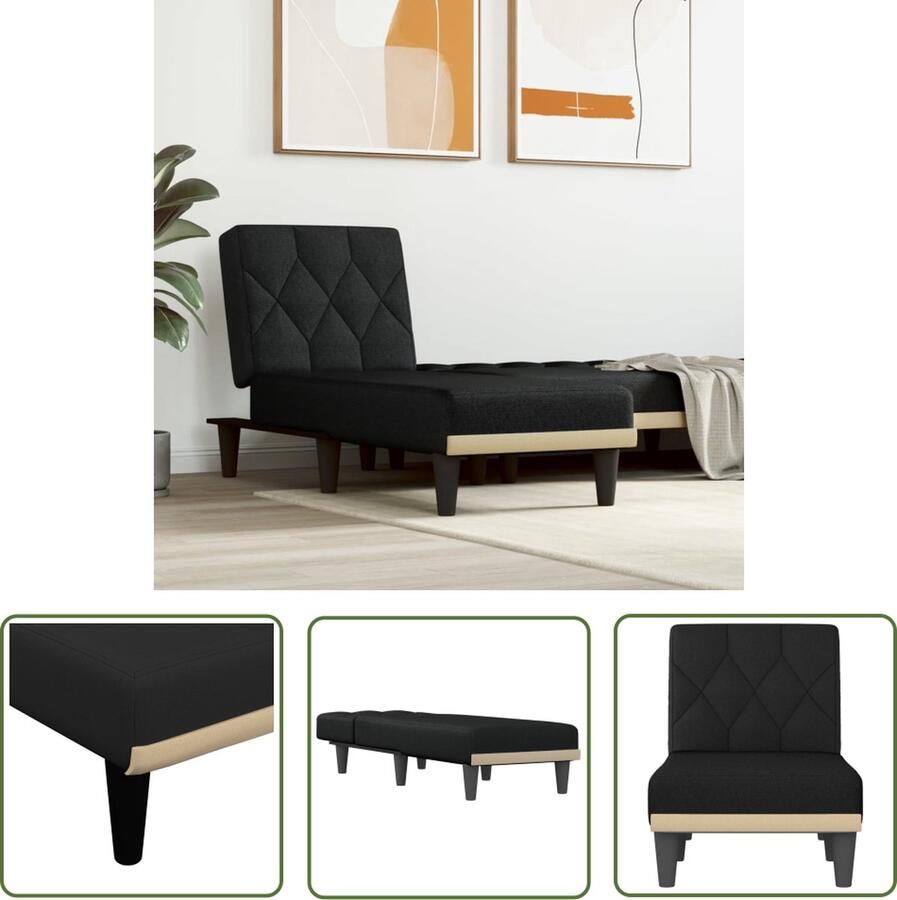 The Living Store Verstelbare Chaise Longue Multifunctioneel Comfortabel Stevig Frame Zwarte Stof 55x140x70cm Verstelbare Chaise Lounge Comfortabele Fauteuil Zwarte Chaise Longue Loungestoel Slaapbank - Foto 5