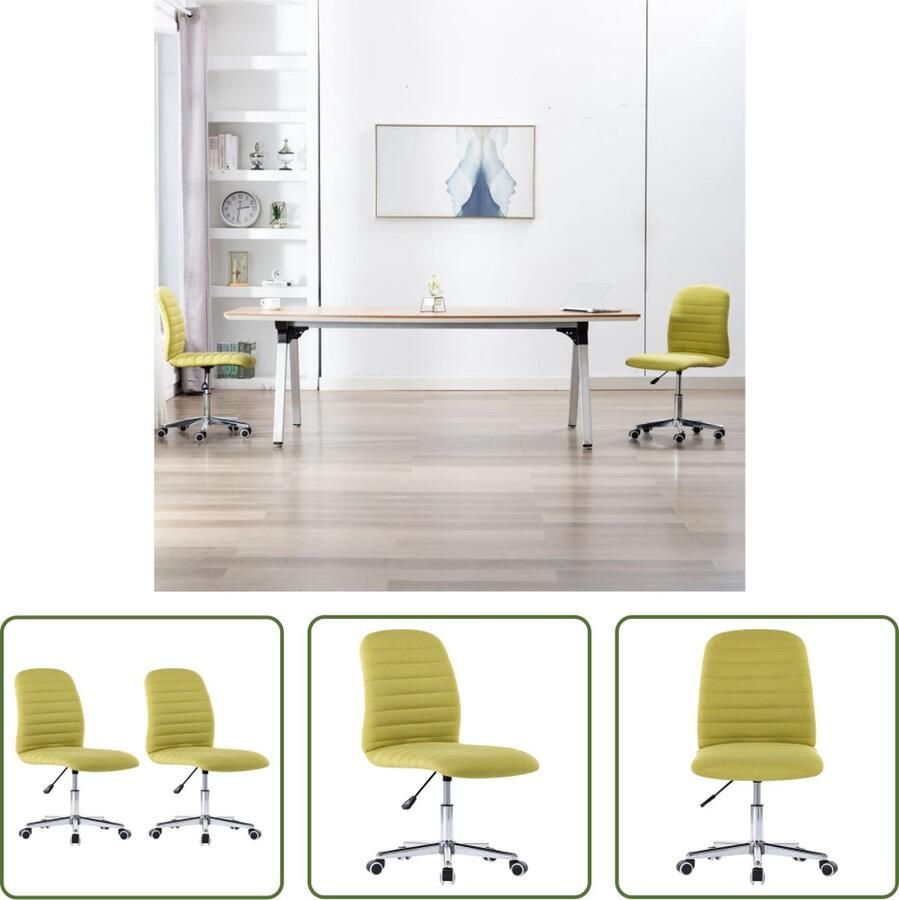The Living Store Verstelbare Eetkamerstoelen Groen 56 x 43 x 84-94 cm Stof Populierenhout - Foto 2