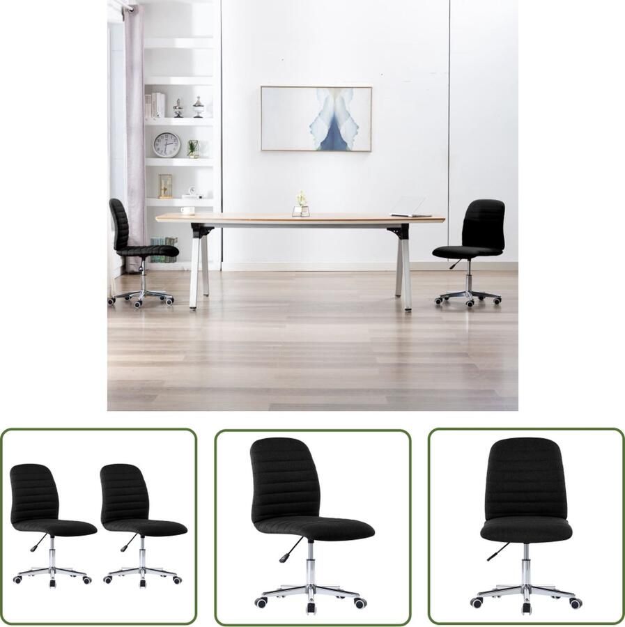 The Living Store Verstelbare Eetkamerstoelen Stof en Populierenhout 56 x 43 x 84-94 cm Zwart - Foto 2