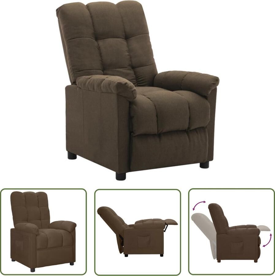 The Living Store Verstelbare Fauteuil Bruin Stof 74x99x102 cm Verstelbare hoofdsteun en voetensteun - Foto 2