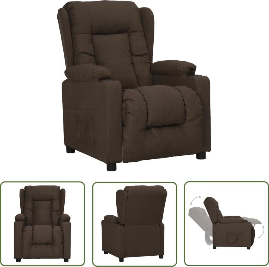 The Living Store Verstelbare Fauteuil donkerbruin 72.5 x 96 x 99.5 cm met bekerhouders
