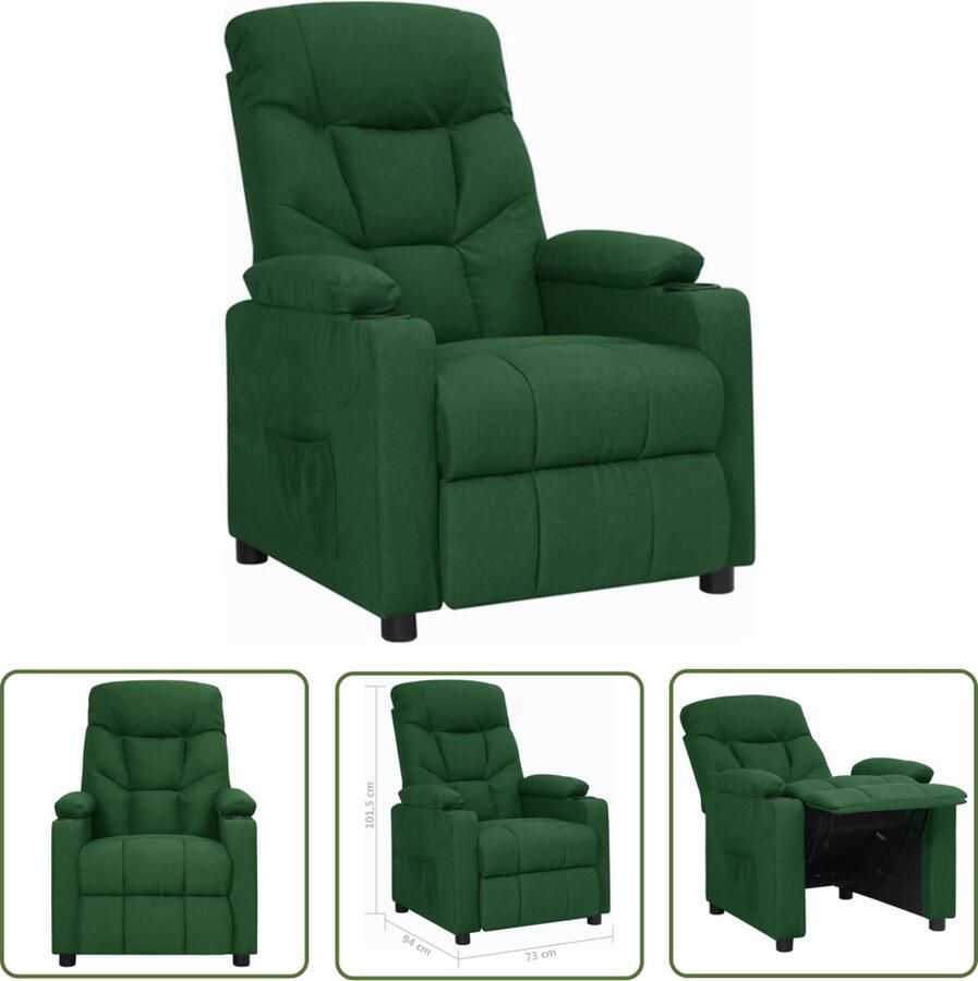 The Living Store Verstelbare Fauteuil Donkergroen Stof 73x94x101.5 cm Verstelbare rugleuning en voetensteun