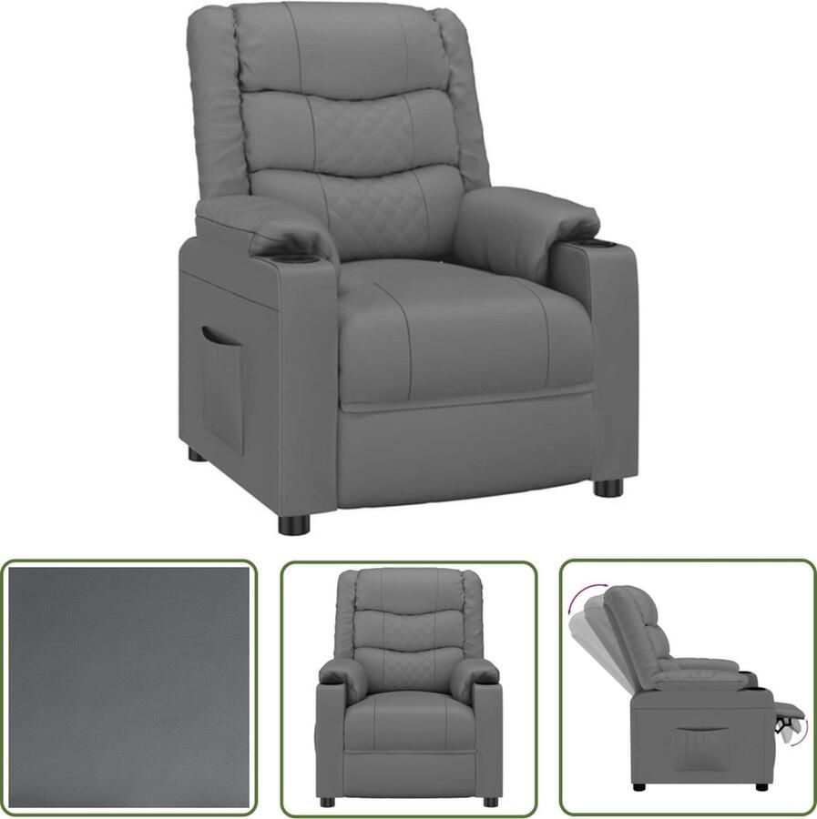 The Living Store Verstelbare Fauteuil Grijs Kunstleer 78.5 x 95.5 x 100 cm Verstelbare rugleuning en voetensteun