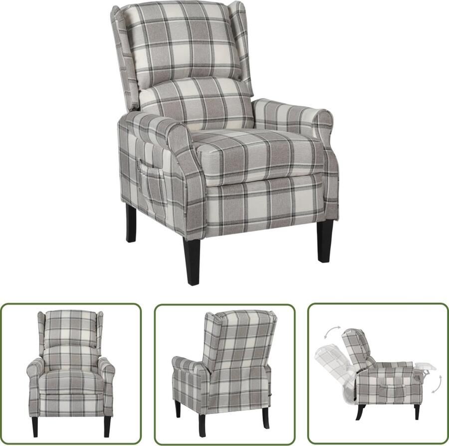 The Living Store verstelbare fauteuil grijs stof 71x90.5x101.5cm verstelbare rugleuning en voetensteun Fauteuil Relaxfauteuil Loungestoel Grijze Fauteuil Stoelhoogte - Foto 2