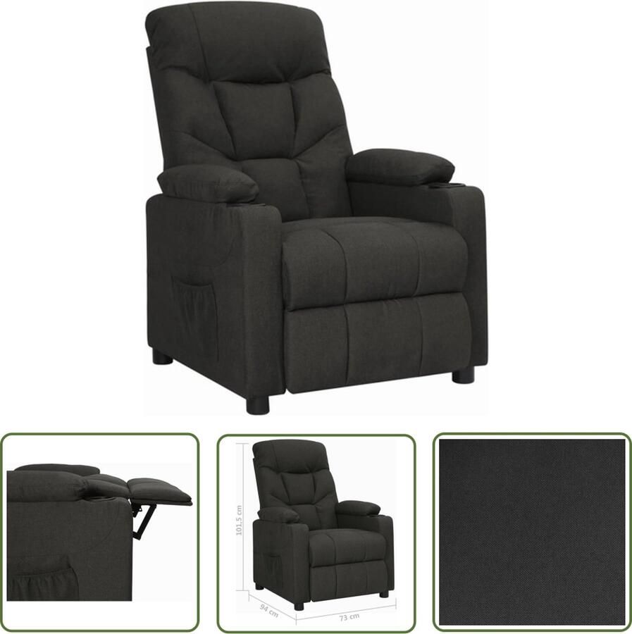 The Living Store verstelbare fauteuil zwart 73 x 94 x 101.5 cm (B x D x H) stof metaal