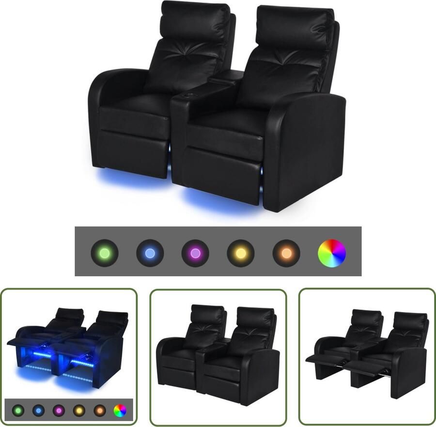 The Living Store Verstelbare LED-bank 151 x 85 x 103 cm zwart 2-zitsbank