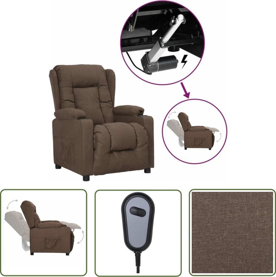 The Living Store Verstelbare Sta-opstoel Comfortabel Stof Taupe H72.5 x D96 x H99.5 cm Heffunctie Hout en Metaal DC 28V 1.5A 2 bekerhouders - Foto 2