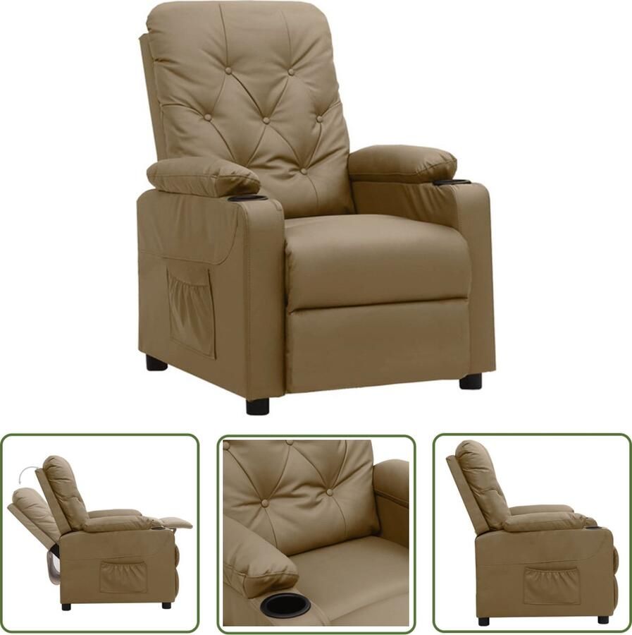 The Living Store Verstelbare Stoel Fauteuil Cappuccino Kunstleer 78.5x93x96.5cm Verstelbare Rugleuning en Voetensteun