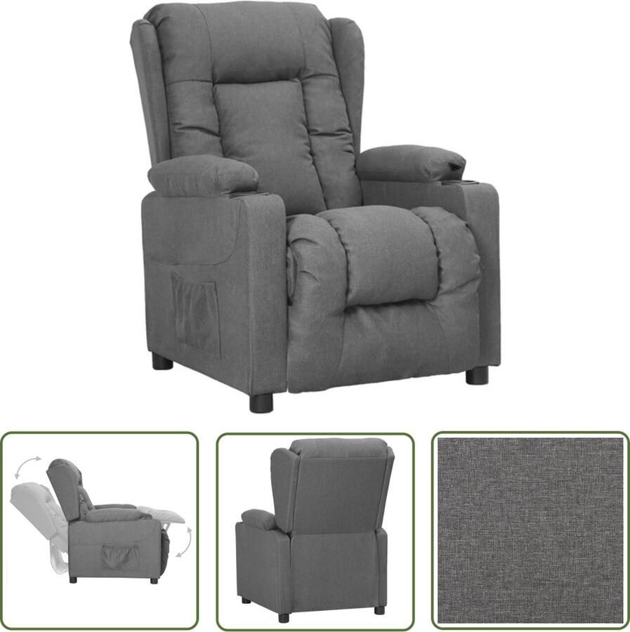 The Living Store Verstelbare stoel Fauteuil Lichtgrijs 72.5x96x99.5cm Met 2 bekerhouders Comfortabele Fauteuil Relaxfauteuil Verstelbare Stoel Fauteuils Grijs Stoelkussens - Foto 2