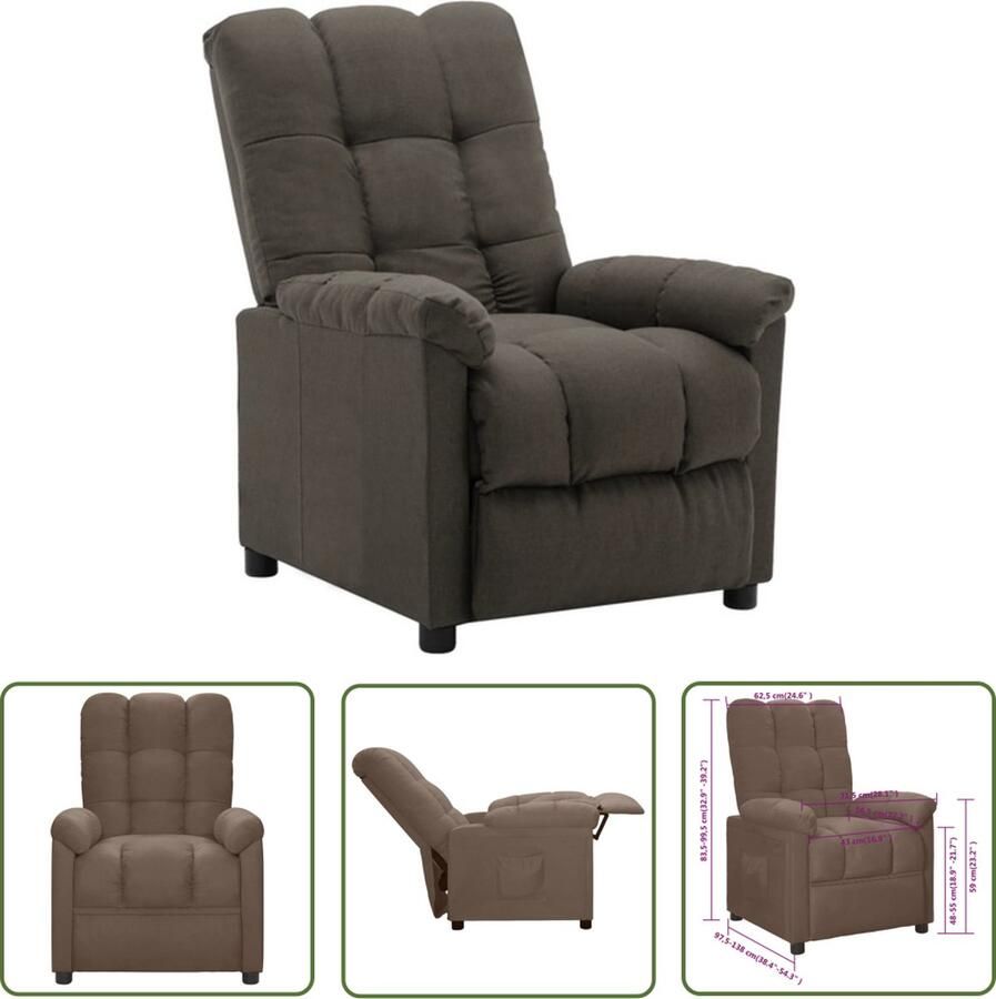 The Living Store Verstelbare Stoel Fauteuil Stof IJzeren frame Taupe 74 x 99 x 102 cm - Foto 2