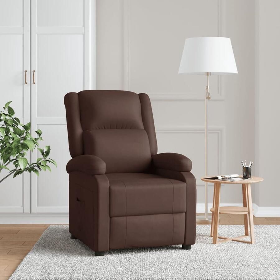 The Living Store Verstelbare Stoel Kunstleren Fauteuil Bruin 70 x 93 x 98 cm Verstelbare hoofdsteun en voetensteun