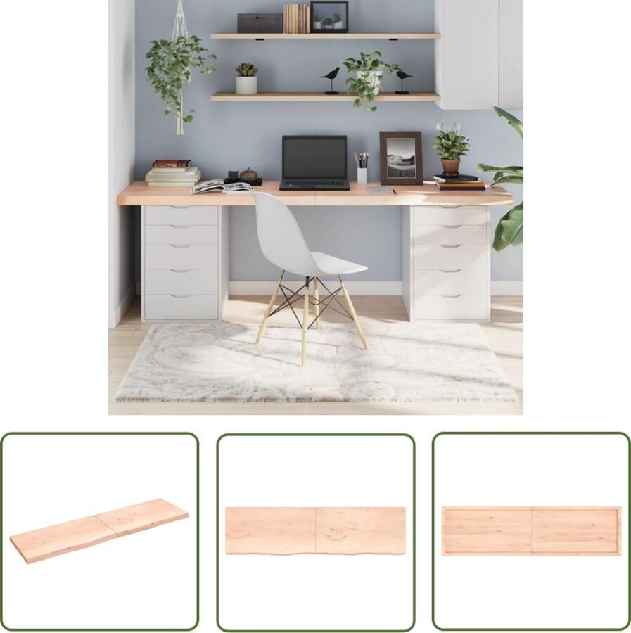 The Living Store Vervangend Tafelblad Massief Eikenhout 220 x 60 x 6 cm Onbehandeld Met Natuurlijke Rand