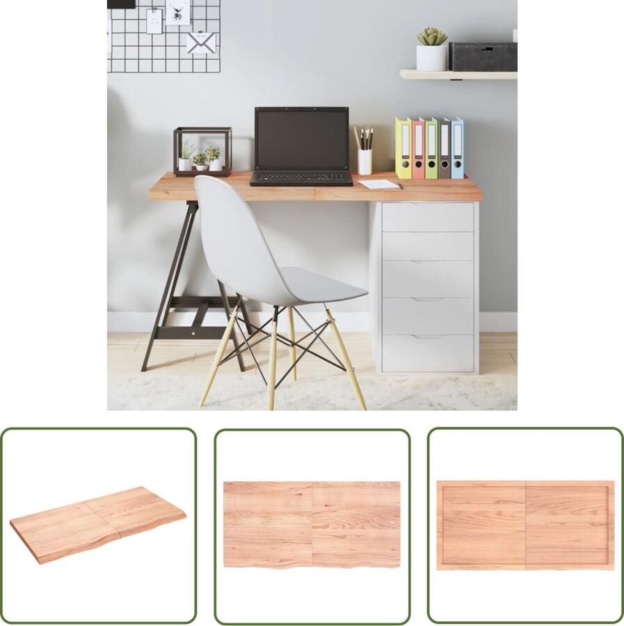 The Living Store Vervangend Tafelblad Massief Eikenhout Lichtbruin 120 x 60 x 4 cm Handgemaakt Tafelblad Eikenhouten Tafelblad Massief Eikenhout Vintage Tafelblad Vervangen - Foto 2