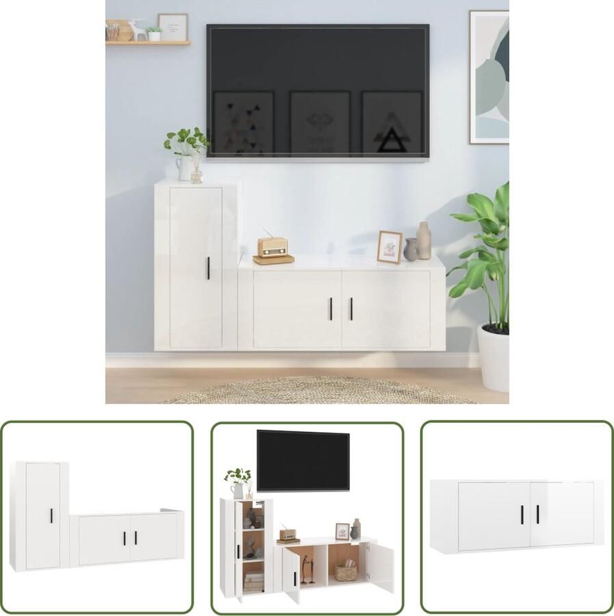 The Living Store Klassieke Televisiekastenset TV-meubel 100x34.5x40cm en 40x34.5x80cm Hoogglans wit Klassieke Tv Kast Tv Meubel Tv Stand Houten Tv Kast Wit Tv Meubel - Foto 2