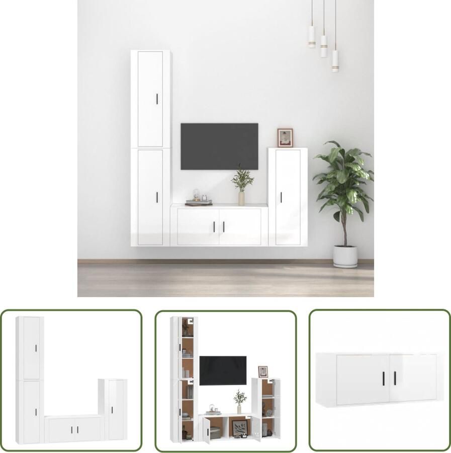 The Living Store Klassieke televisiekastenset Tv-meubel Hoogglans wit 40 x 34.5 x 100 cm (B x D x H) Bewerkt hout Klassieke Tv-meubel Tv-kast Tv-meubelset Houtsoort Hoogglans Wit - Foto 2