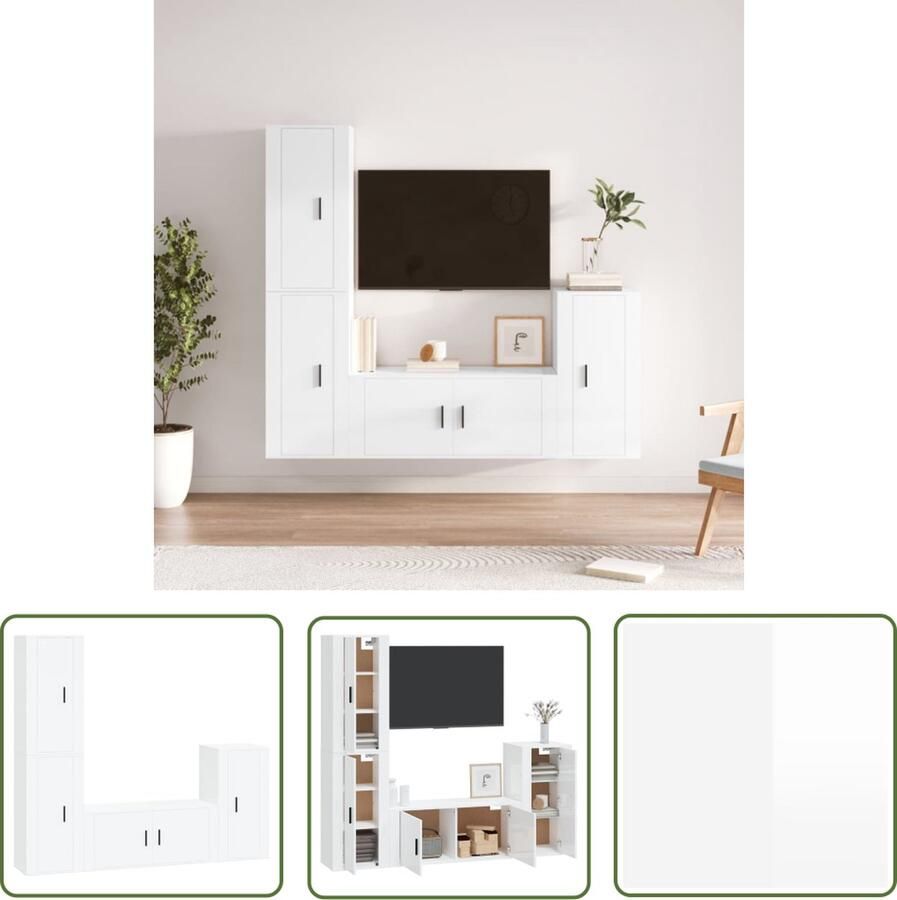 The Living Store Televisiekastenset TV-meubel 100x34.5x40cm 3x TV-meubel 40x34.5x80cm Hoogglans wit Tv Kast Salontafel Houten Tv Stand Wit Tv Meubel Modern Tv Meubel - Foto 2