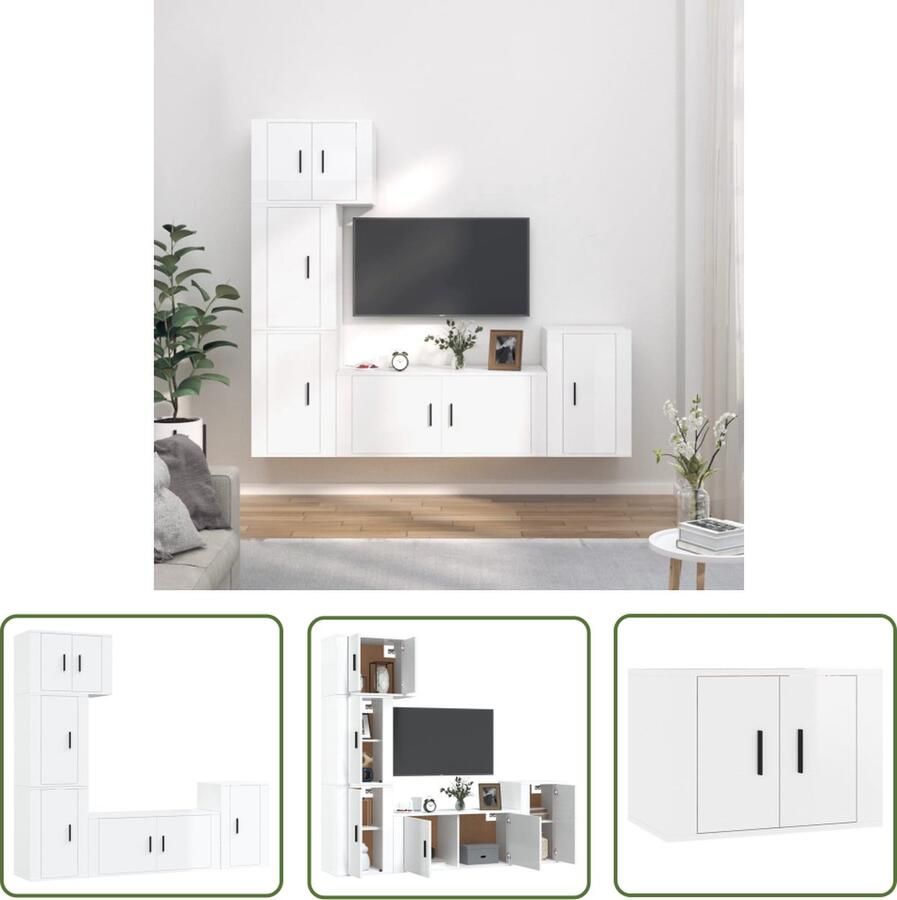 The Living Store Televisiekastenset TV-meubel 57 x 34.5 x 40 cm hoogglans wit Televisiesecretaris Tv Kast Tv Meubilair Houten Tv Stand Witte Tv Kast - Foto 2