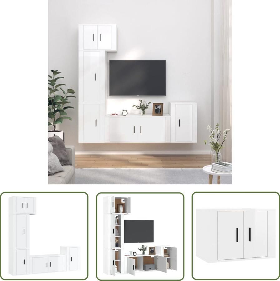 The Living Store Televisiekastenset Classic Hout Wit 57 x 34.5 x 40 cm Wandgemonteerd Televisiesecretaris Tv Kast Houten Meubilair Wandmontage Livingroomdecor - Foto 2